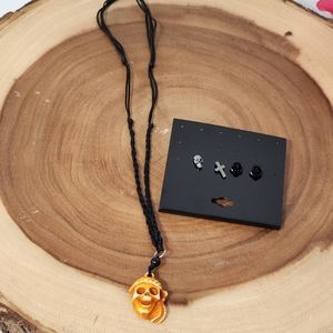 Bundle Resin Skull Necklace with Earrings